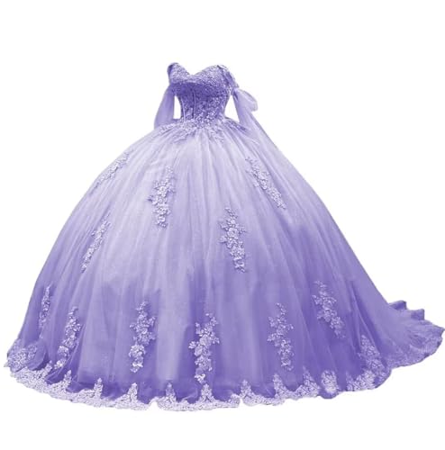 Quinceanera Dresses Long Ball Gown Puffy Lace Appliqued Sweet 16 Dresses Tulle Prom Dress for Teens