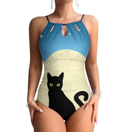 Maillots de bain une pièce contrôle ventre galbant Lune et Chat Noir