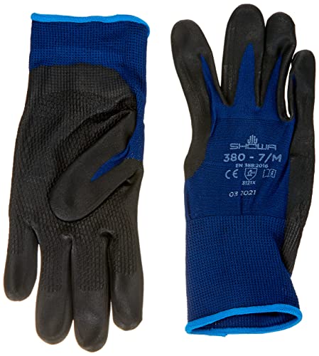 Showa 380, Rivestimento In Nitrile Microporoso, Usi Generici, Blu Con Palmo Nero, 7/M