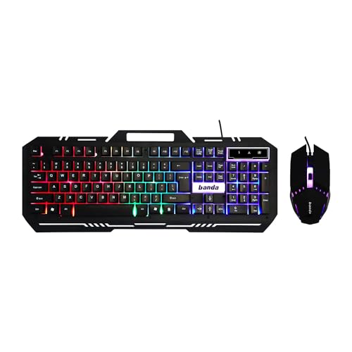 Image of D25 Banda Gaming Keyboard and Mouse Combo, Wired Backlit Rainbow Ergonomic Mechanical Feeling Led Removable Hand Rest Metal Panel,for Windows PC Gamer PS4 Xbox One [KM-K77] (only 2 Modes on & Off)