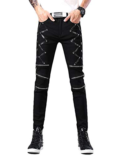 Men`s Punk Gothic Night Club Party Buckles Motorcycle Pants Biker Jeans