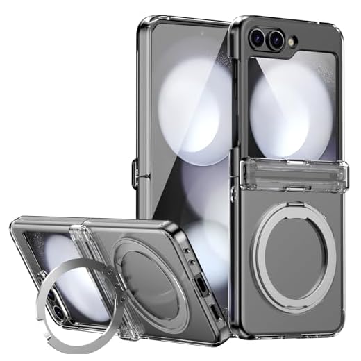 Changjia Capa magnética transparente para Samsung Galaxy Z Flip 5 com proteção de dobradiça, [compatível com MagSafe] Capa protetora fina com suporte invisível de policarbonato rígido para Galaxy Z
