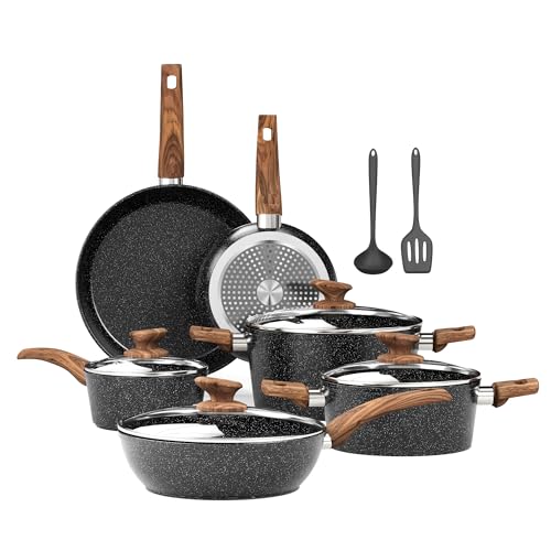 Kitchen Academy Induktion Töpfe Set - 12-teilige Schwarze Granit...