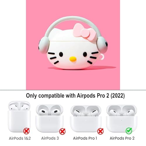 Image of YODI Case Cover for Airpods Pro|Pro 2|Airpods Pro 3|Airpods 4 Pouch, Silicone Cases with Cleaner Kit 360 Drop Protection,Shock-Resistant ([Headphone - White Pink Kitty ], Airpods Pro /Pro 2)