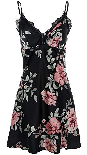 BellisMira Camisón de Satén Encaje Pijama Salto de Cama Suave Lencería Ropa de Dormir Ropa de Dormir Sexy