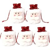 5-teilige Outfit-Tasche, Weihnachtsgeschenktaschen-Set mit Kordelzug, vielseitige Weihnachtstasche, aus weichem Flanell und Faserbaumwolle, perfekt für Süßigkeiten, Partygeschenke und Weihnachtsfeiern