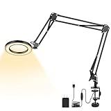 Magnifying Glass Desk Lamp with 3-Section Swing Arm and Big Clamp, Magnifying Glass with Light and Clamp, 8X Wide Desk Magnifier Light for Reading/Office/Soldering/Nail Beauty