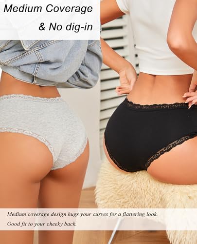 Image of Sth Big Cotton Underwear for Women High Waisted Womens Underwear Pack Sexy Lace Edge Bikini Cheeky Panties Girls Brief