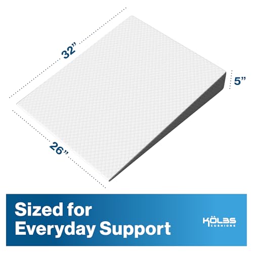 Image of Kolbs Bed Wedge Pillow for Sleep Apnea, Acid Reflux and Back Pain Relief, Anti Snore Pillow, Memory Foam Wedge Cushion with Chic Jacquard Cover - Headboard Wedges for Sleeping (5 inch Gentle Incline)