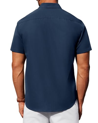 Image of Alimens & Gentle Men's Short Sleeve Dress Shirts Wrinkle Free Untucked Casual Button Down Shirt