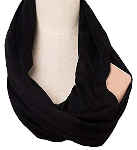 Clever Travel Companion Infinity Scarf With Zipper Pocket - Women's Fashion Scarves Travel Wrap For Fall Winter | Neck Scarfs 100% Pickpocket Proof Holiday Tour Travel Scarf (Black) #TOP2