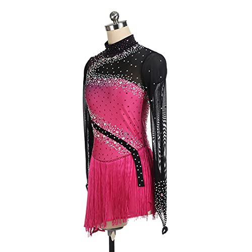Vestido de patinação artística, strass brilhante, borla elegante, competição de patinação artística,