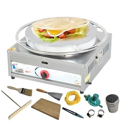 XFQZJG 45 cm kommerzieller Crêpe-Maker, Pfannkuchen-Grillplatte, große Kochplatte, antihaftbeschichtete elektrische Grillplatte, Pfannkuchen-Maker, Teigverteiler, Holzspatel, Crêpe-Pfanne für Gas/LPG