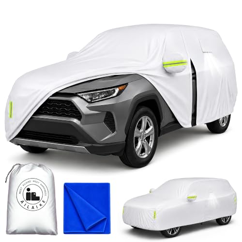 Image of Car Cover All Weather Custom Fit for Honda CR-V & RAV4 Waterproof 10 Layers Full Cover Universal Heavy Duty Sun UV Rain Hail Protection with Driver Door Zipper Breathable Vents.