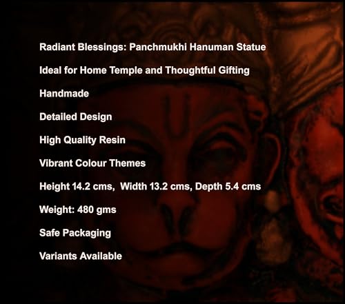COPPERHOARD Multi Gold Colour Resin Panchmukhi Hanuman Murti Vintage Statue for Home Temple 5.5 Inches