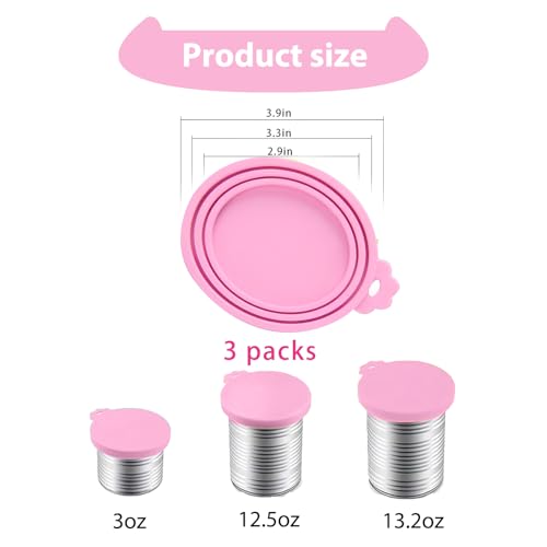 Image of 3PCS Pet Food Can Lids, Silicone Food Can Covers Set, Reusable BPA-Free and Dishwasher Safe for Dog and Cat Food Canned, Pink