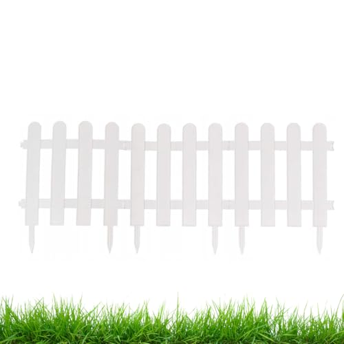 Gartenzaun Steckzaun 3m - Höhe 30 cm - Rasenkante Kunststoff - Beetumrandung - Zaunelemente für Garten - UV - & Frostbeständig, Flexibel - mit Befestigungszubehör Weiß