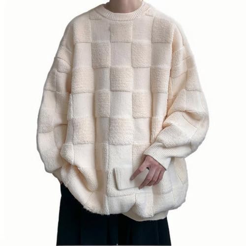 Mens Crew Neck Sweaters Square Jacquard Sweater Long Sleeve Fleece Sweater Casual Pullover Sweater Warm Pullover3