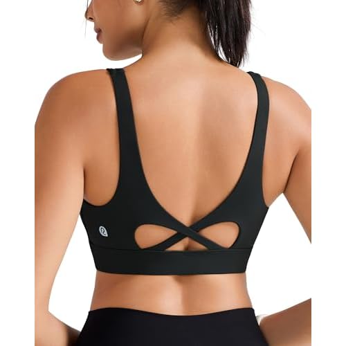 RUNNING GIRL Sports Bra for Women High Support, Molded Cup High Impact Sports Bras with Sewn in Pads Workout Running Bra Black Medium