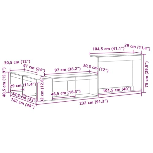 Meuble de rangement multifonction avec compartiments et tiroirs en pin blanc 232x122 cm - 3