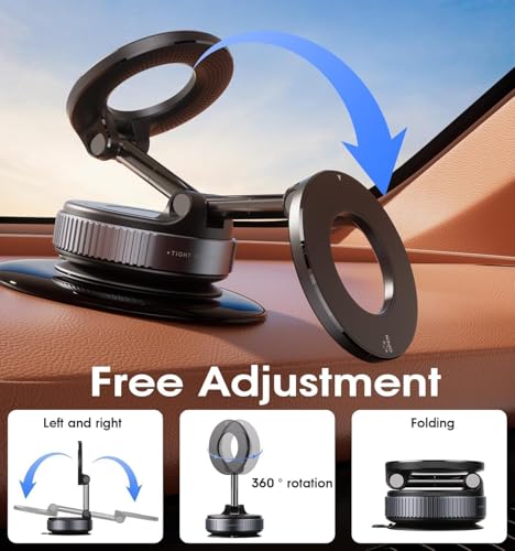 Image of Fugetek Upgraded 360 Vacuum Magnetic Car Phone Mount, Strong Suction Cup Phone Holder, Hands-Free Mobile Stand for Car Dashboard, Windshield, Gym, Mirror & Shower, Universal Compatible (Pro Black)