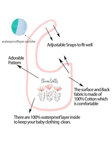 Maiwa 6 Pack Cotton Baby Bibs for Girls Boys with Waterproof layer for Drooling Eating teething with Snaps3