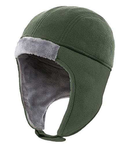 Connectyle Mens Fleece Thermal Skull Cap Beanie with Ear Flaps Winter Hats (Army Green)