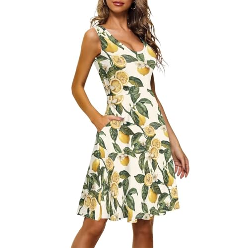 Image of Women's Casual Loose Sundress Midi Sleeveless Crewneck Dress Summer Beach Tank Dress with Pockets
