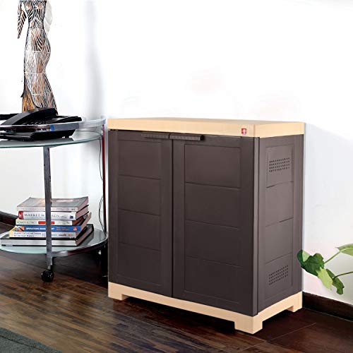 Image of Cello Novelty Compact Plastic Cabinet with Dustproof Doors| 3 Year Warranty | Almirah, Cupboard, Wardrobe for Home, Living Room, Bedroom, Kitchen, Office, Outdoor| Brown & Beige Colour