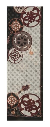GUESS Écharpe femme en polyester, motif géométrique, noir et marron, 60 x 180 cm, fabriquée en Italie