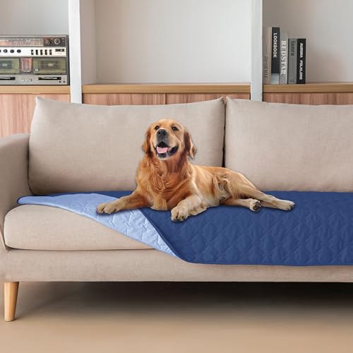 Image of gogobunny 100% Double Sided Waterproof Dog Blanket Soft Pet Bed Cover Reversible Protect Furniture Couch Sofa Car for Puppy Large Dog Cat (Dark Navy /Light Navy, 30x70 Inch (Pack of 1))
