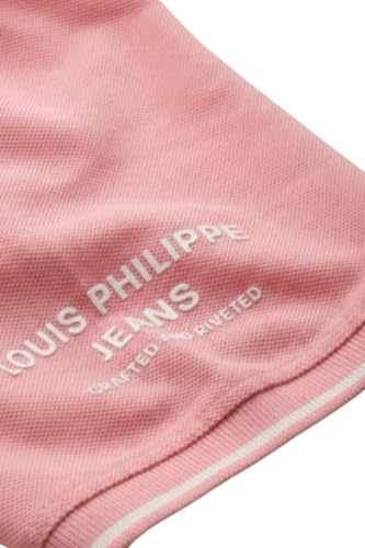 Image of Louis Philippe Men's Slim Fit Single-Tuck Pique Stylized Sleeve Print and Contrast Tipping Half Sleeve Solid Polo Tshirt