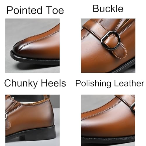 Mens Retro Comfort Slip On Monk Buckle Loafers Pointed-Toe Low Heel Polishing Leather Formal Tuxedo Shoes Fashion Business Dress Oxford Shoes for Formal Business Wedding2