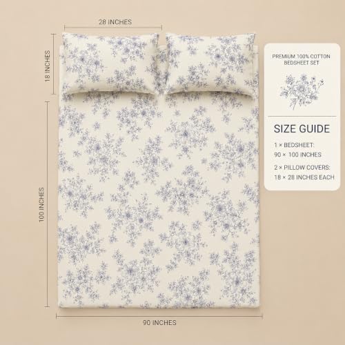 Image of BSB HOME 240 TC Cotton King Size Bedsheet, Premium Soft Breathable Floral Printed Double Bed Sheet, Bed Cover for Bedroom, Durable Bedding, 90 x 100 Inches (229 x 254 cm) - French Blue