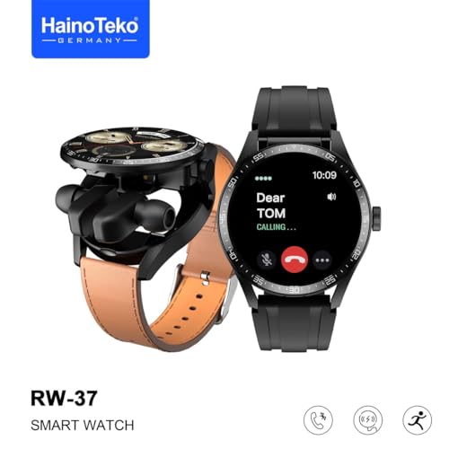 Image of HainoTeko Germany Haino Teko Germany Rw37 Watch Buds With Large Screen Round Shape AMOLED Display Smart Watch And Bluetooth Earbuds With 2 Pair Straps For Ladies And Gents