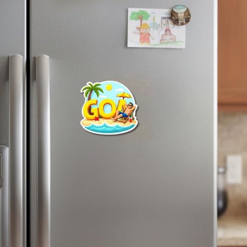 Image of Goa Theme Wooden Fridge Magnet for Refrigerator | Printed Souvenir Magnet for Kitchen & Home Decor | Travel Gift Item | Strong Magnetic Hold | 3x3 Inch Decorative Magnet | Pack of 1 (Goa E)