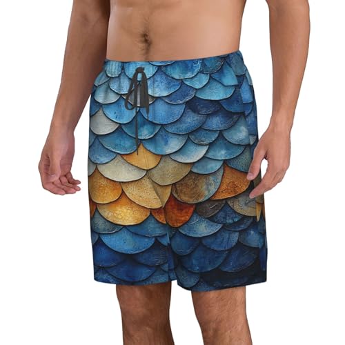 Men's Beach Shorts Board Casual Quick Dry Swim Trunks Holiday - Ocean Watercolor Scales2