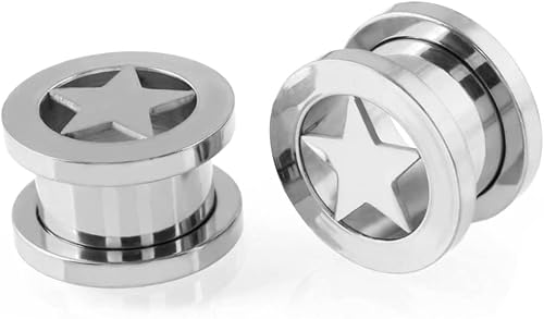 Par de túneles estrella con tapones de acero inoxidable, tornillos, expansor de oreja, dilatador, medidores de perforación con O-Ring, moda punk,