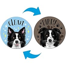 WIRESTER 3.5 inch Dishwasher Clean Dirty Flip Sign Double-Sided Decoration for Kitchen Dishwasher Washing Machine, Black and White Border Collie Dog