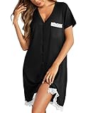 Ekouaer Women's Sleep Shirts Cotton Pajamas Night Gowns with Lace Hem