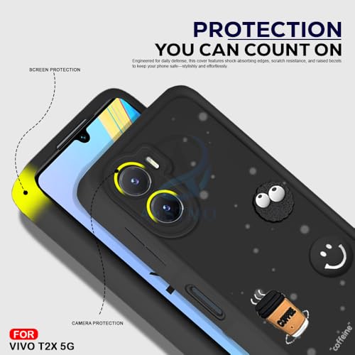 Image of AESTMO Back Case Cover for Vivo T2X / Y56 / Y16 | Cute Fun Cartoon 3D Ball | Coffee Silicone Case | Full Body Protection | Camera Protection Back Cover for Vivo T2X / Y56 / Y16 (Black)