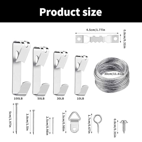 Image of 246Pcs Heavy Duty Picture Hanging Hook Hardware with Nails Metal Picture Hangers for Drywalls Wood Wall Enduring