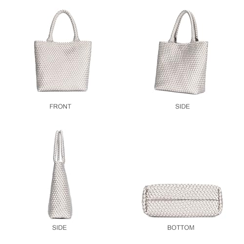 Image of BAGOK Woven Tote Bag for Women, Handwoven Vegan Leather Shoulder Bag with Clutch, Large Tote for Work, Travel & Beach