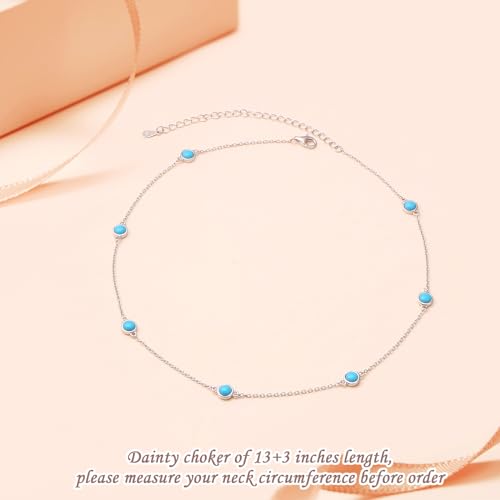 FLYOW S925 Sterling Silver Dainty Butterfly/Moonstone/Turquoise/Agate/Circle Choker Necklace Short Dainty Layered Pendant Necklace Jewelry for Women Girls3