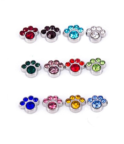 Cherityne Pack Of (12) Birthstone Dog/Cat Paw Floating Charm For Locket Pendants #TOP7