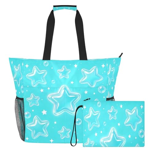 Loancwa Light Blue Dreamy Star Map Beach Tote Bag, Water