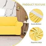 Qubjus Stretch Sofa Slipcover Loveseat Slipcovers for 2 Cushion Couch Soft Couch Cover Furniture Protector Jacquard Fabric Small Checks with Elastic Bottom for Kids Pets (Bright Yellow, Medium) - Image 3