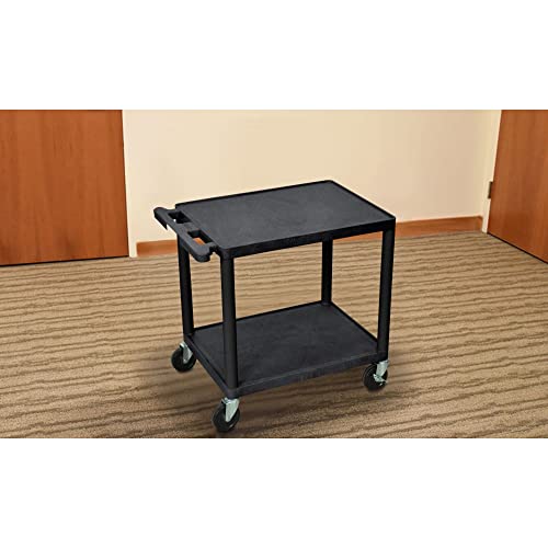Offex 26" H Mobile Multipurpose Utility Storage Av Presentation Cart With 2 Shelves And Ergonomic Push Handle - Black, Ideal For Video Projector, Tv, Laptop, Computer, Printer Stand #TOP5