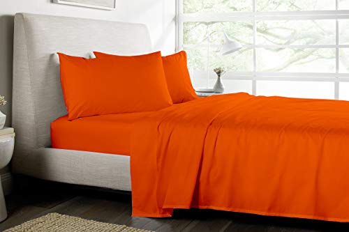 Orange Solid-Sheets Set, King Size 6-Piece 100% Organic Cotton Long Staple Extra Soft Best Bedding Sheets For Bed, Breathable, Fits Mattress Upto 10" Deep Pocket #TOP2