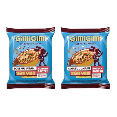 Image of GIMI GIMI - Shin Soulful Umami (Pack of 2), 125g each | Veg Korean Ramyun | Authentic Gochugaru Chillies | Thick & Bouncy Noodles